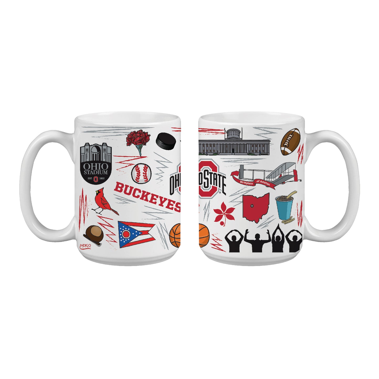 Ohio State Buckeyes Indigo Falls Campus Icons Coffee Much In White - Front View