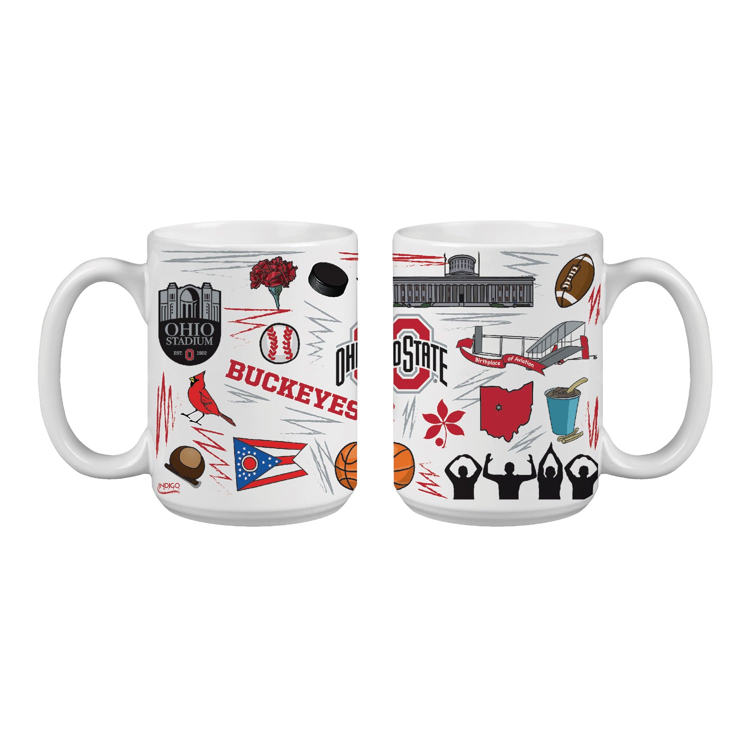 Ohio State Buckeyes Indigo Falls Campus Icons Coffee Much In White - Front View