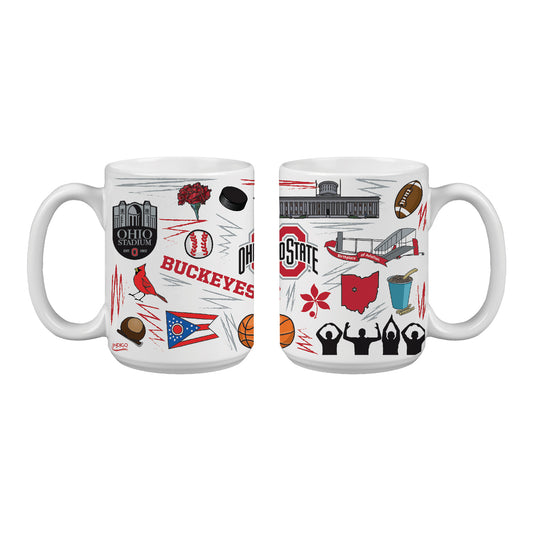 Ohio State Buckeyes Indigo Falls Campus Icons Coffee Much In White - Front View
