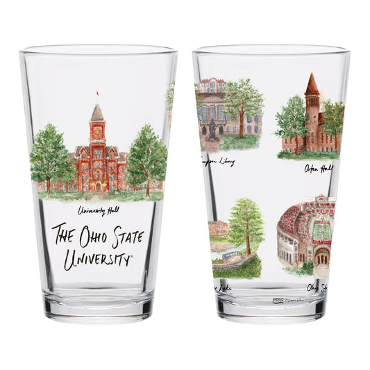 Ohio State Buckeyes Campus Art 16oz Pint Glass - Front and Back