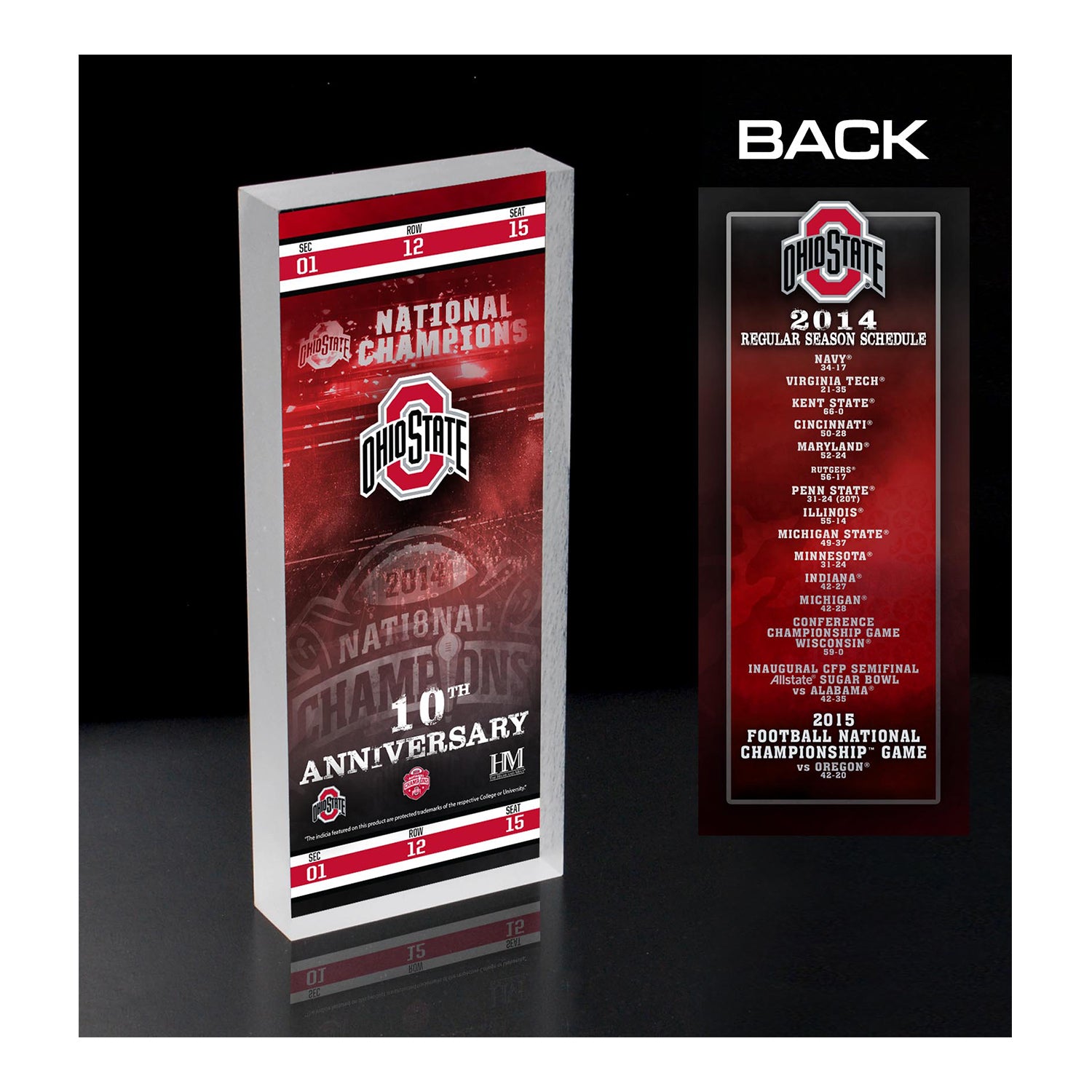 Ohio State Buckeyes 10 Year Anniversary Championship Ticket - Front View