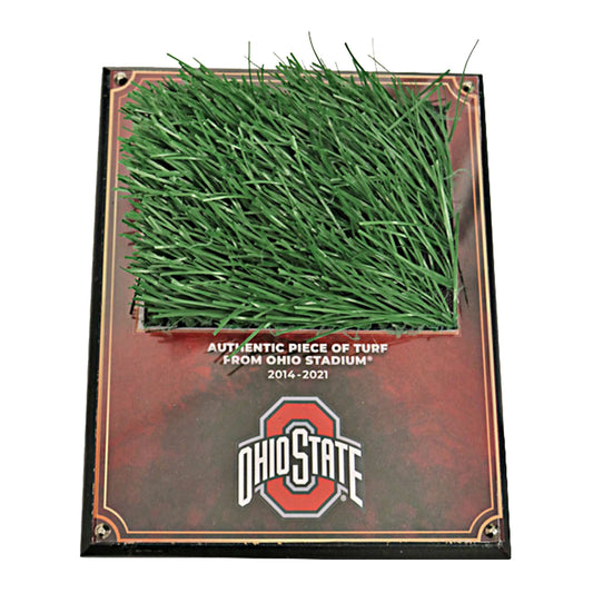 Ohio State Buckeyes Turf Plaque with a Piece of Authentic Ohio Stadium Turf - Front View