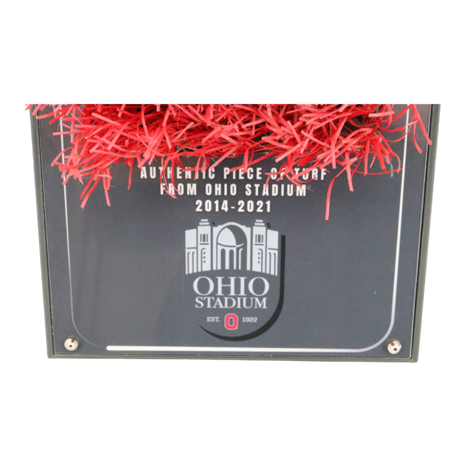 Ohio State Buckeyes Authentic Red Endzone Turf on Wall Hangable Plaque - Plaque View