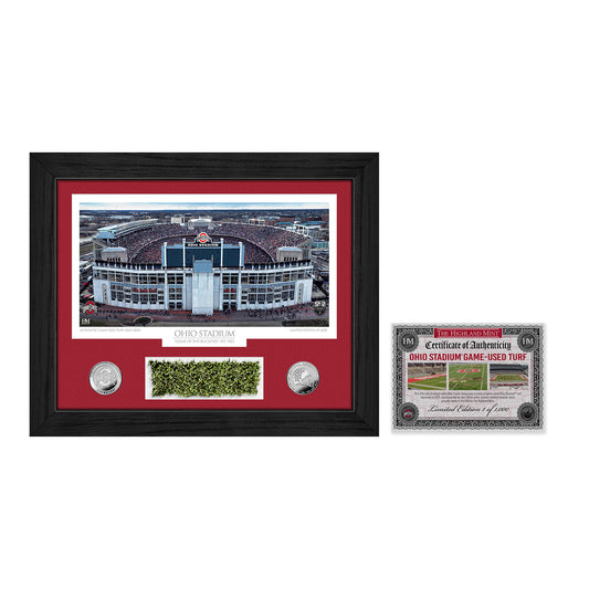 Ohio Stadium Game-Used Turf Silver Coin Photo Mint - Front