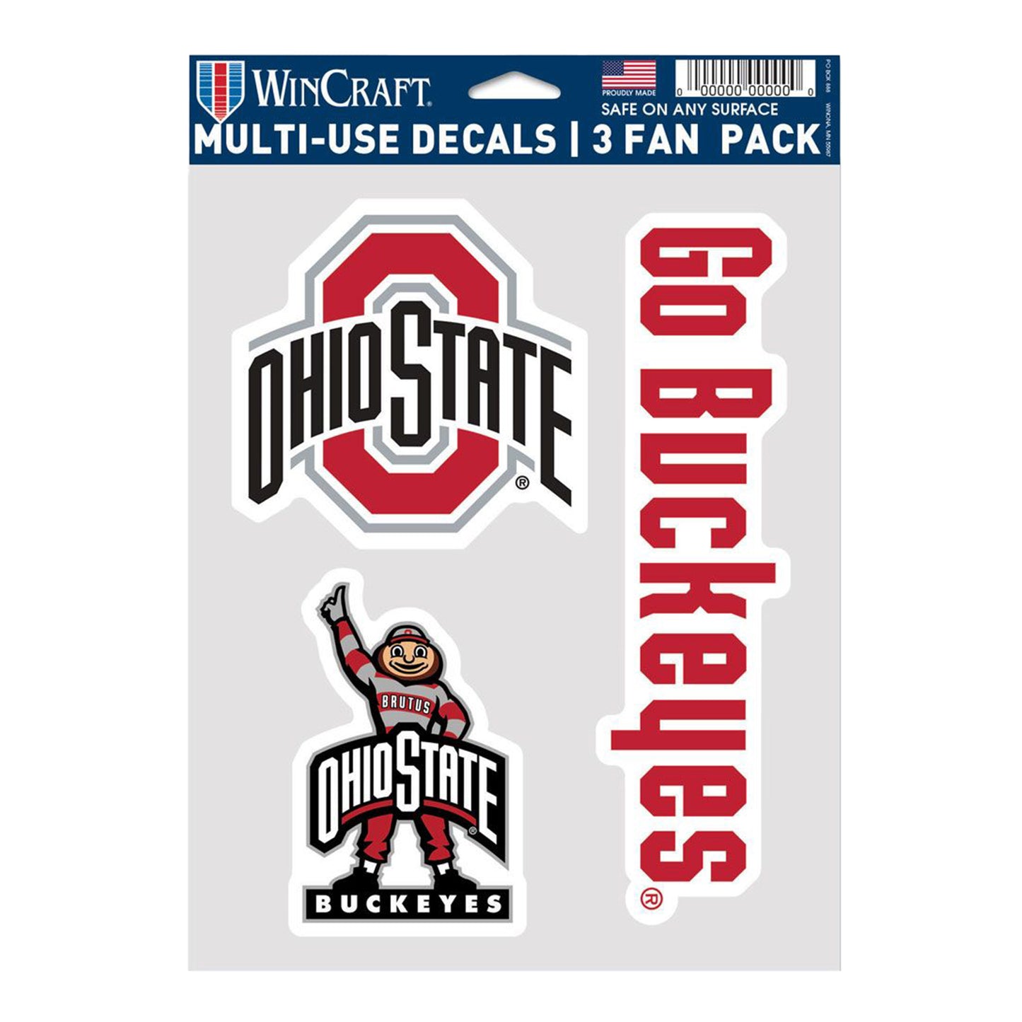 Ohio State 5.5" X 7" 3 Pack Decal - "Ohio State," "Ohio State Buckeyes," and "Go Buckeyes" - Front View