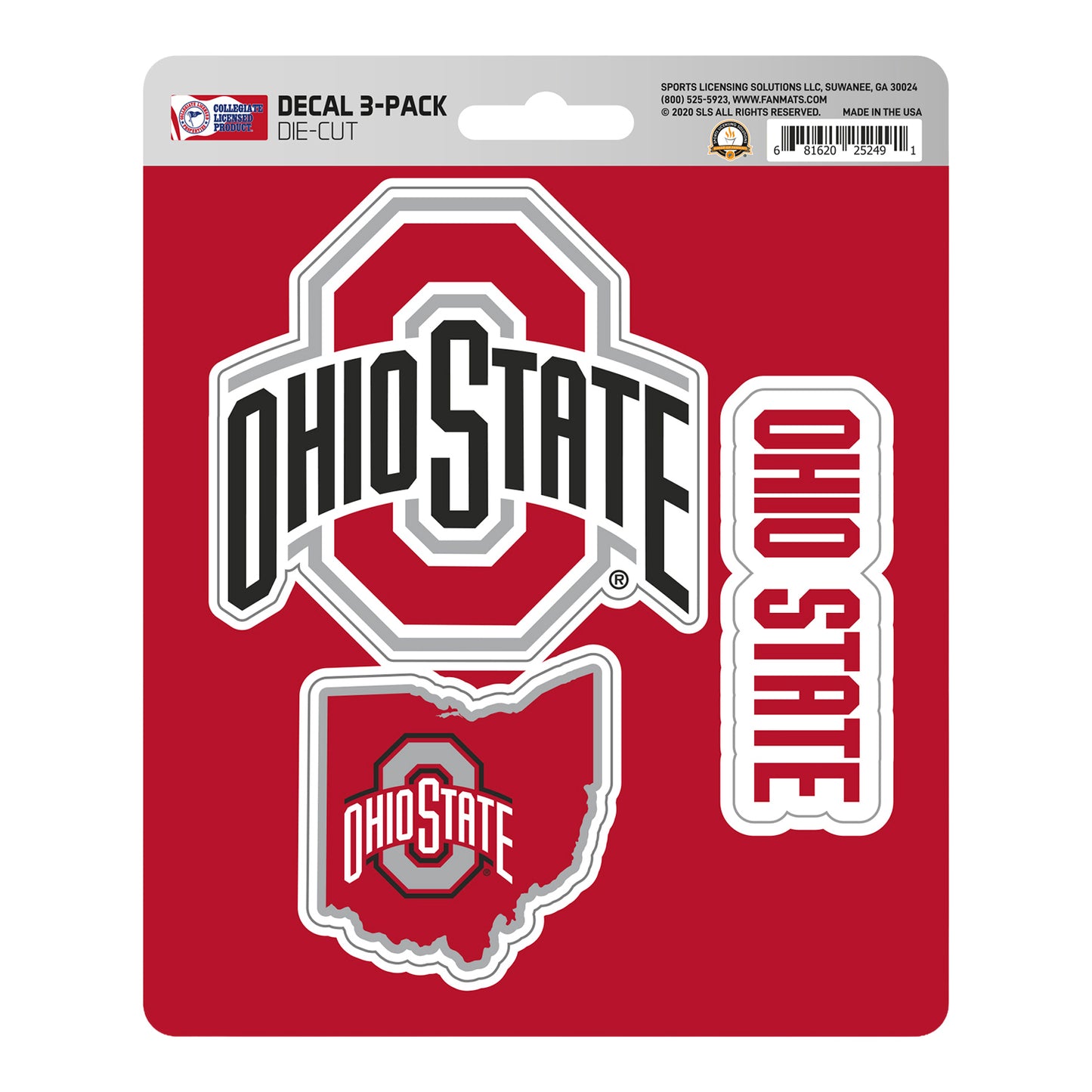 Ohio State Buckeyes Logo Brands 3-Pack Decal - Front View