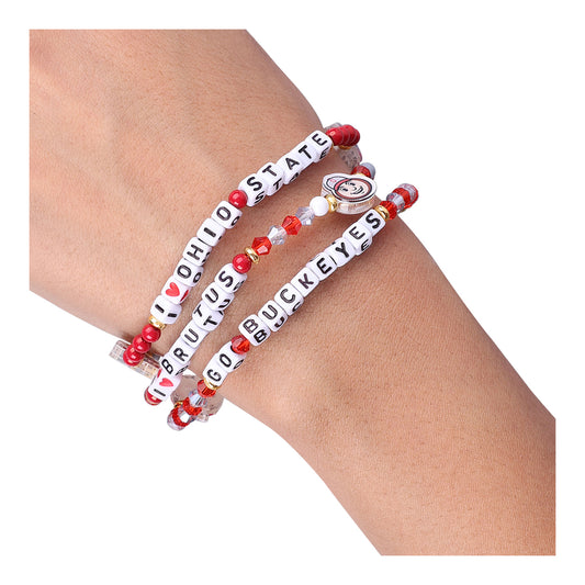 Ohio State Buckeyes 3 Pack Friendship Bracelet - Modeled View