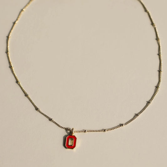 Ohio State Buckeyes Block "O" Gold Necklace - Front View