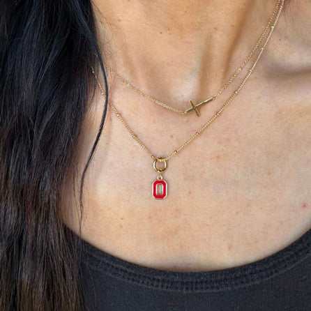Ohio State Buckeyes Block "O" Gold Necklace - Modeled