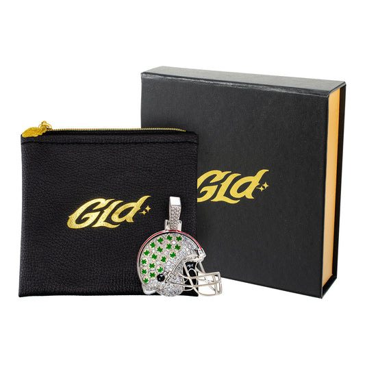 Ohio State Buckeyes GLD Football Helmet Pendant In Silver - Front View w/ Packaging