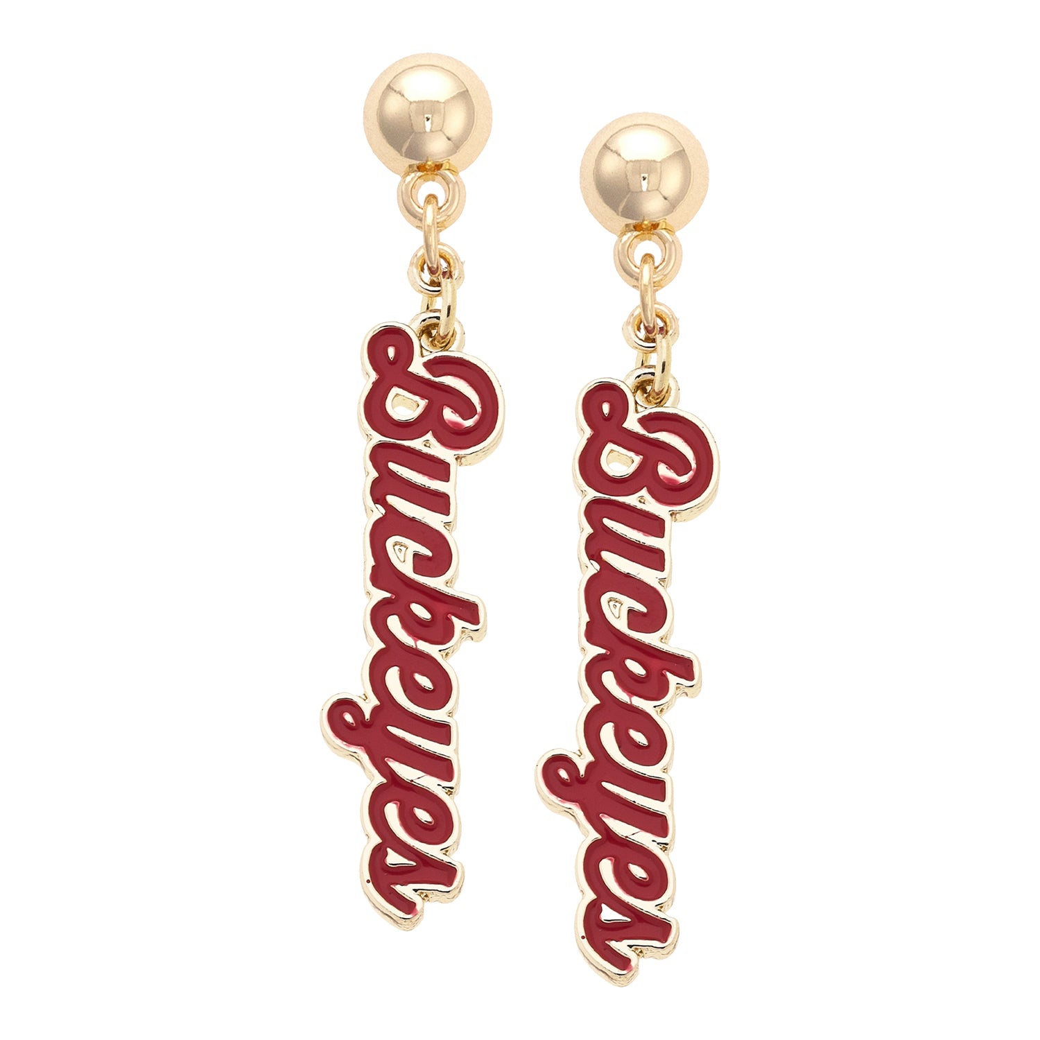 Ohio State Buckeyes Enamel Script Earrings In Gold & Scarlet - Front View