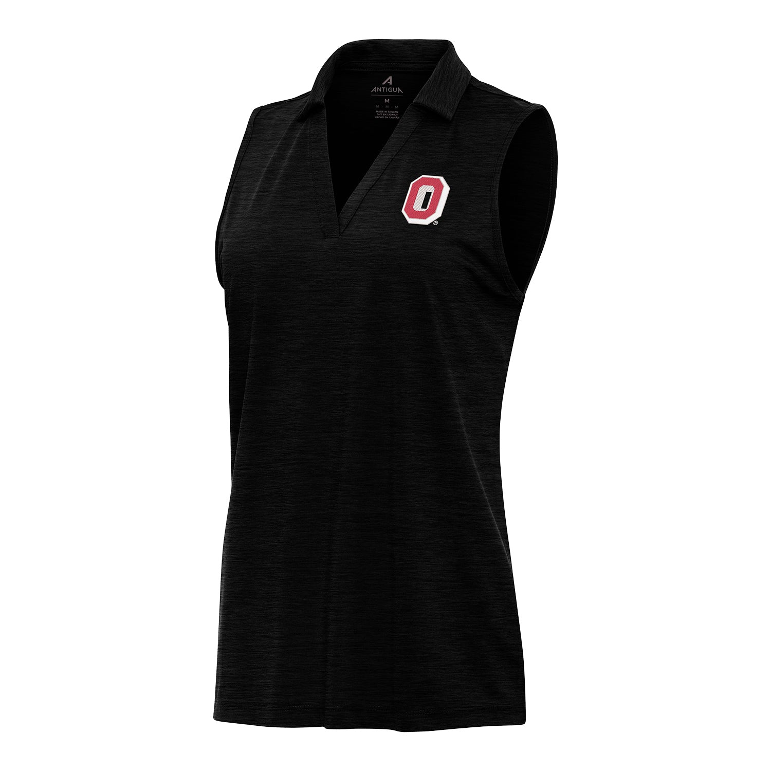 Ladies Ohio State Buckeyes Antigua Tank Top Polo In Black - Front View