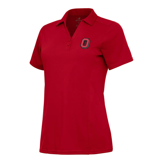 Ladies Ohio State Buckeyes Antigua Scarlet Block O Polo - Front View