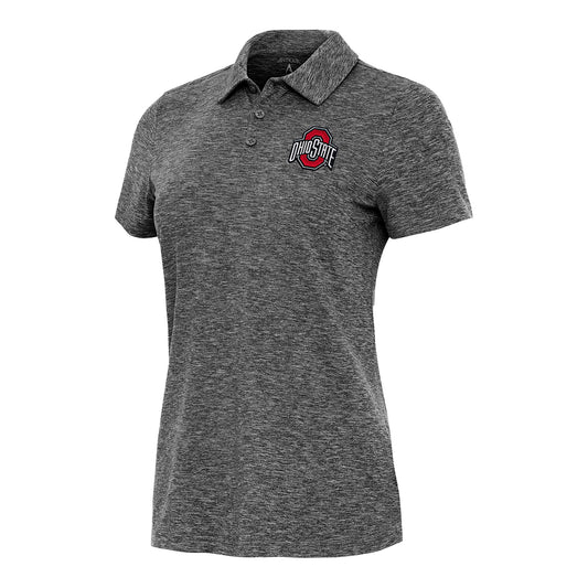 Ladies Ohio State Buckeyes Matter Heather Black Polo - Front View