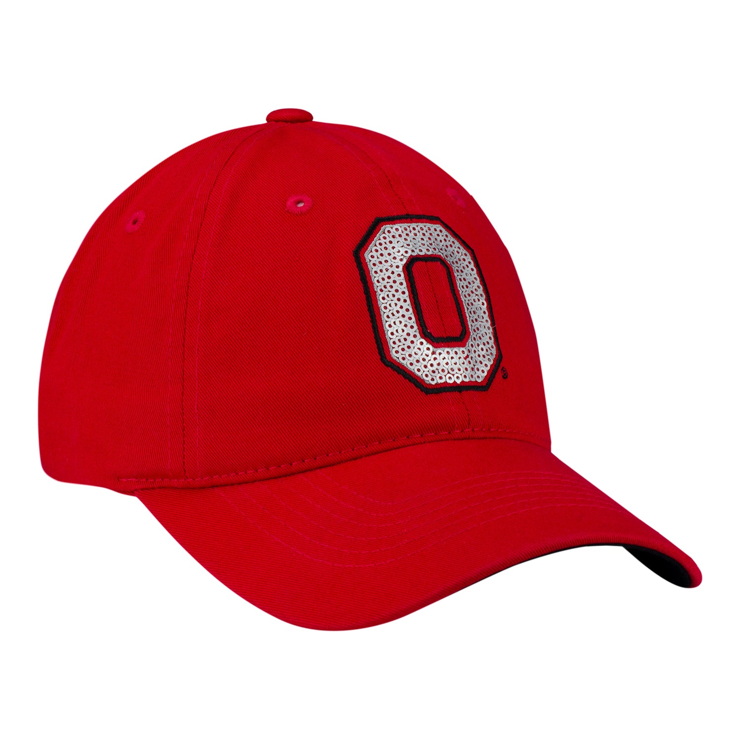 Ladies Ohio State Buckeyes Sequin Block O Adjustable Hat - In Scarlet - Angled Right View