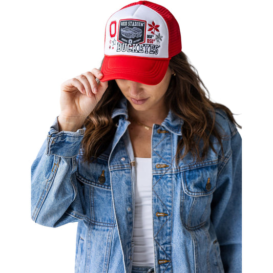 Ladies Ohio State Buckeyes Foam Trucker Hat In Red - Front View