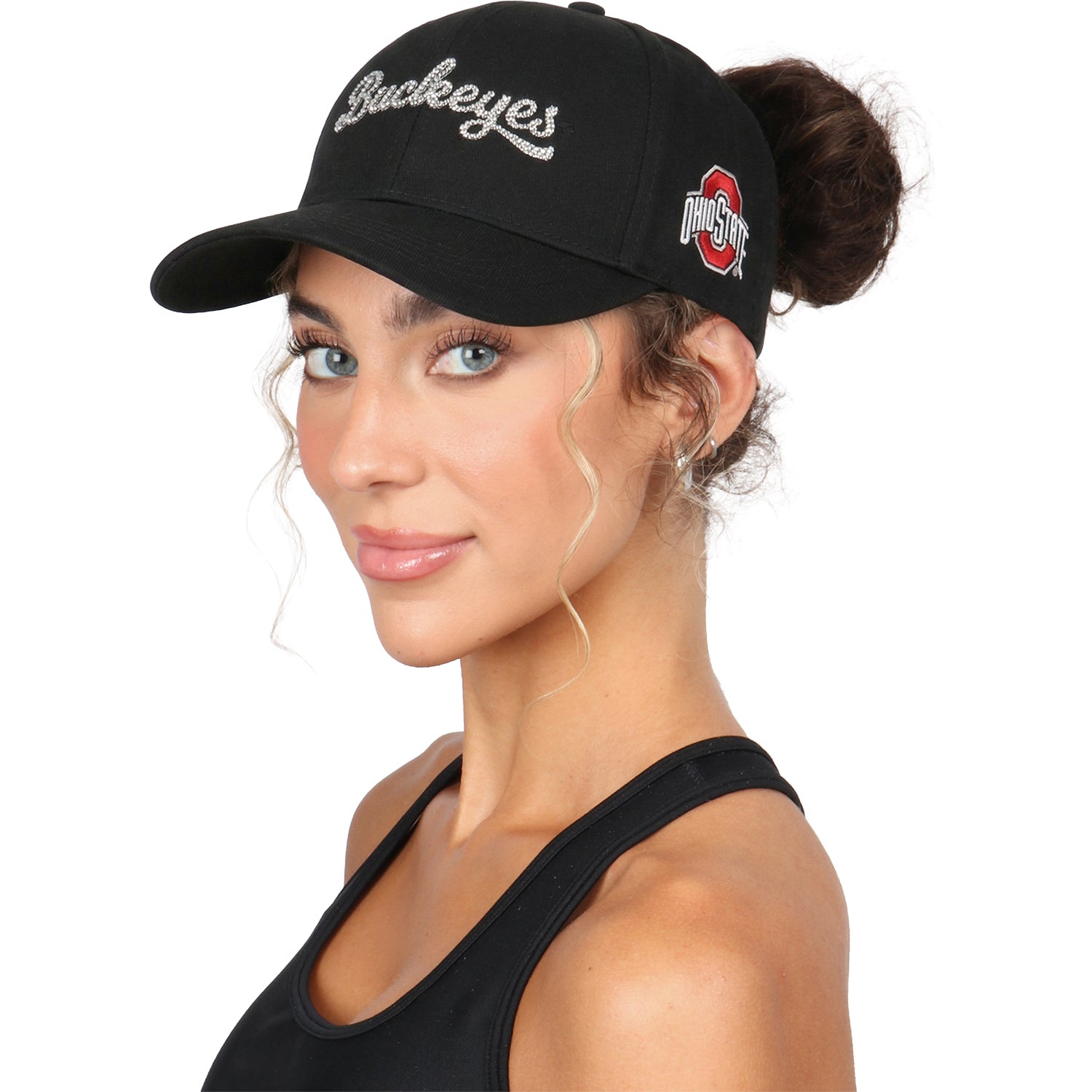 Ladies Ohio State Ponyflo Bling Script Hat - Modeled Front Left