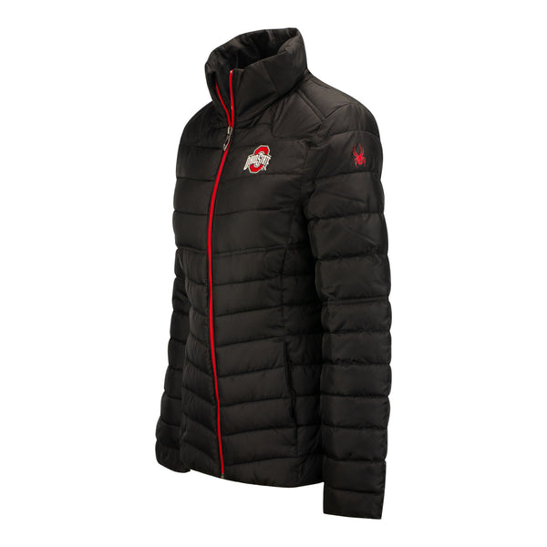 Ladies Ohio State Buckeyes Supreme Puffer Jacket - In Black - Left Angled View