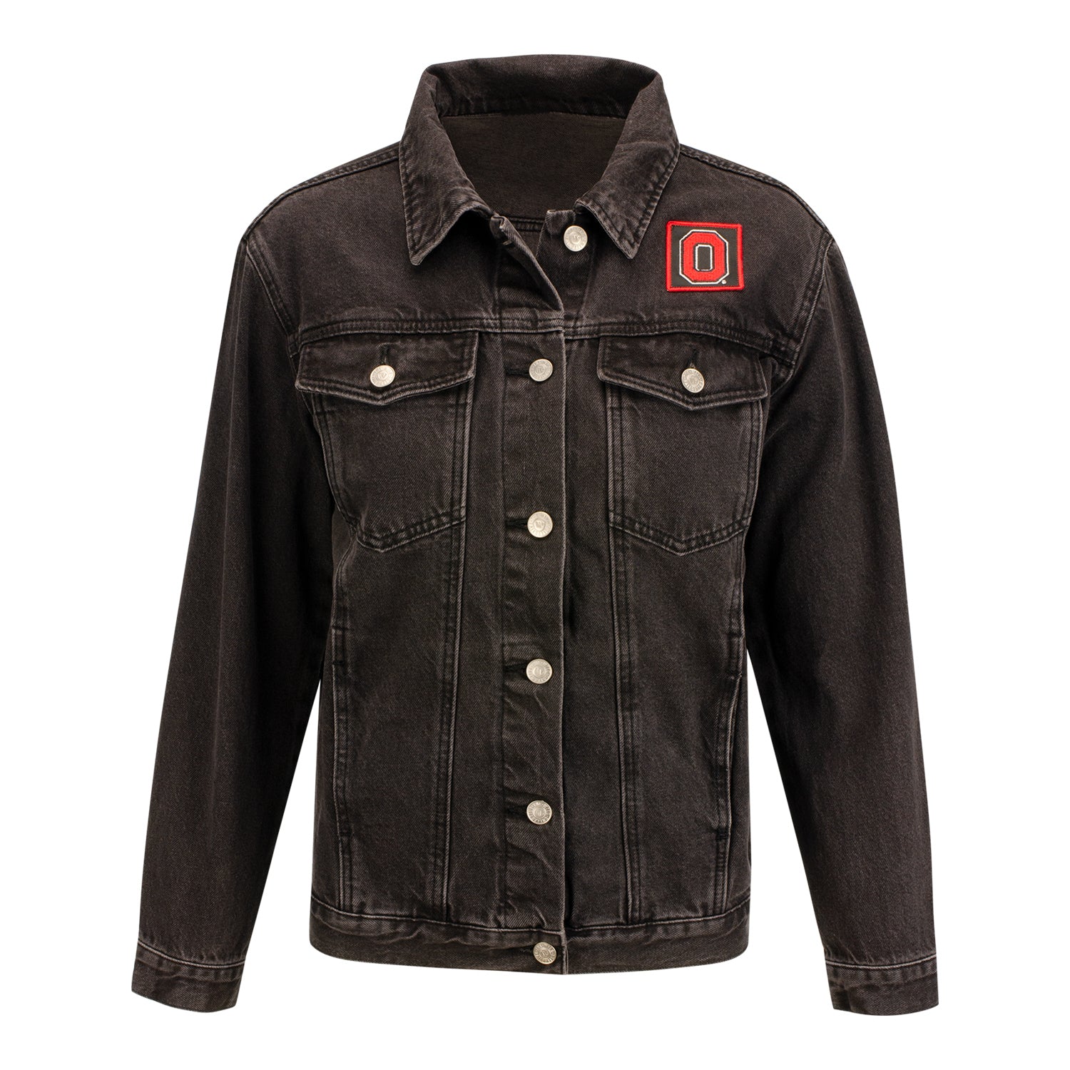 Ladies Ohio State Buckeyes Denim Ohio Jacket - In Black - Front View