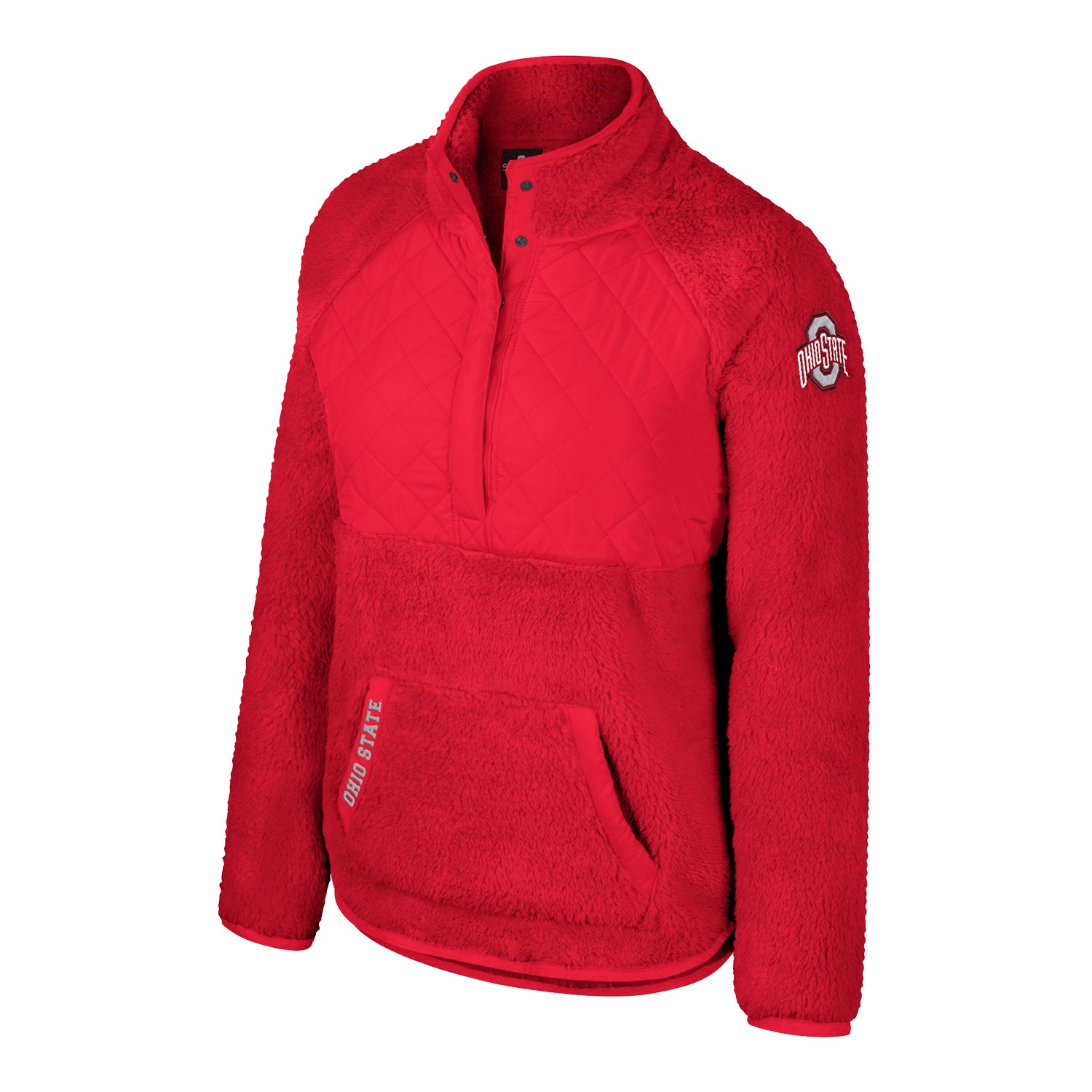 Ladies Ohio State Buckeyes Snap Sherpa Scarlet 1/2 Snap Jacket - In Scarlet - Front View