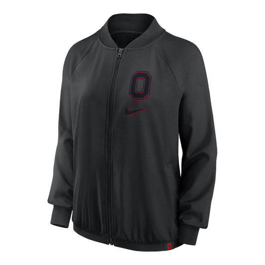 Ladies Ohio State Buckeyes Nike Bomber Full Zip Black Jacket - Front View