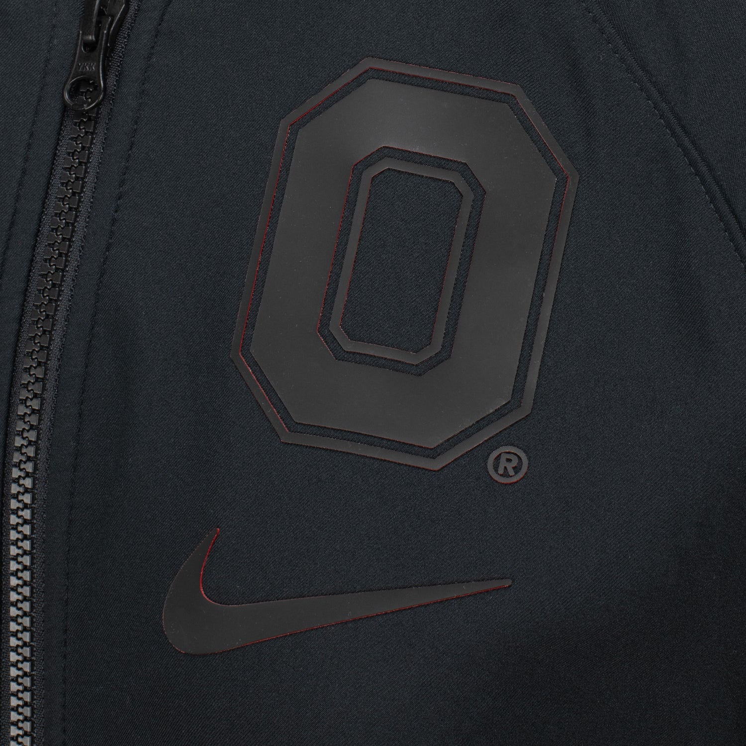 Ladies Ohio State Buckeyes Nike Bomber Full Zip Black Jacket - Front Patch View