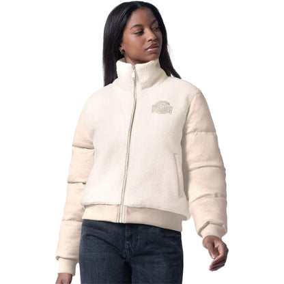 Ladies Ohio State Buckeyes GIII Cheerleader Jacket In White - Front View