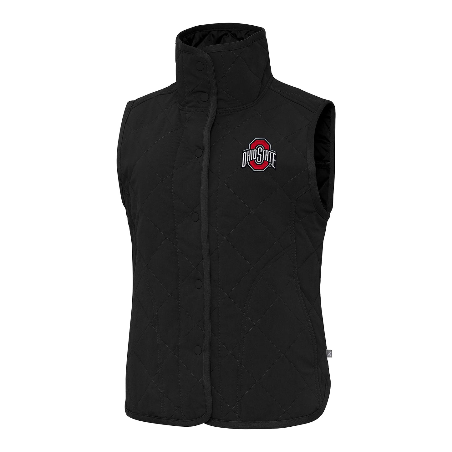 Ladies Ohio State Buckeyes Antigua Nomad Vest In Black - Front View