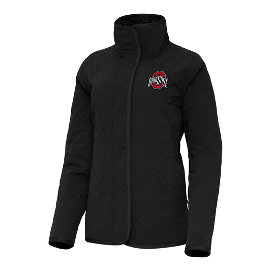 Ladies Ohio State Buckeyes Antigua Quilted Jacket In Black - Front View