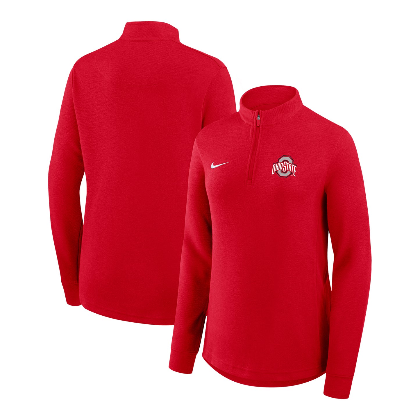 Women's Ohio State Buckeyes Nike Courtside 1/2-Zip Jacket In Scarlet - Front & Back View