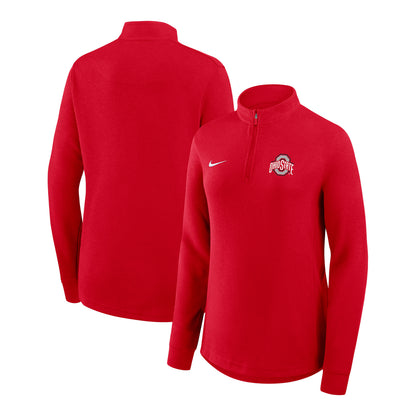 Women's Ohio State Buckeyes Nike Courtside 1/2-Zip Jacket In Scarlet - Front & Back View