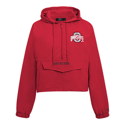 Ladies Ohio State Buckeyes Prostandard Woven Wind 1/4 Zip Jacket In Scarlet - Front View