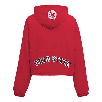Ladies Ohio State Buckeyes Prostandard Woven Wind 1/4 Zip Jacket In Scarlet - Back View