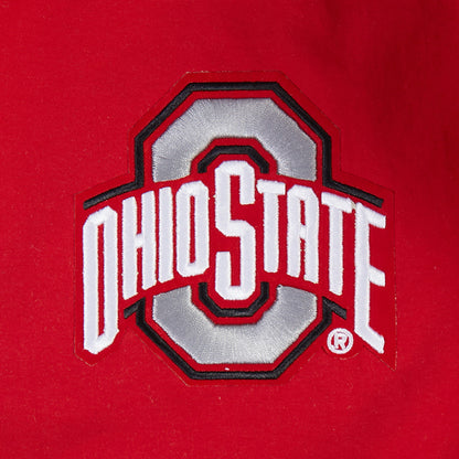 Ladies Ohio State Buckeyes Prostandard Woven Wind 1/4 Zip Jacket In Scarlet - Logo View