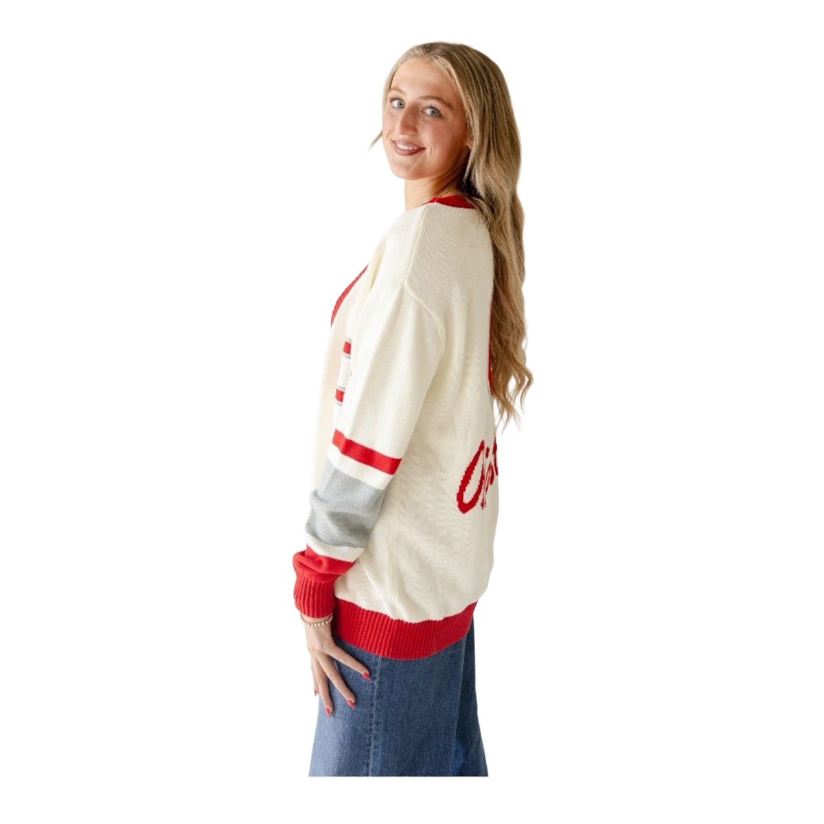 Ladies Ohio State Buckeyes Striped Cardigan - Side