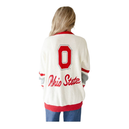 Ladies Ohio State Buckeyes Striped Cardigan - Back Modeled