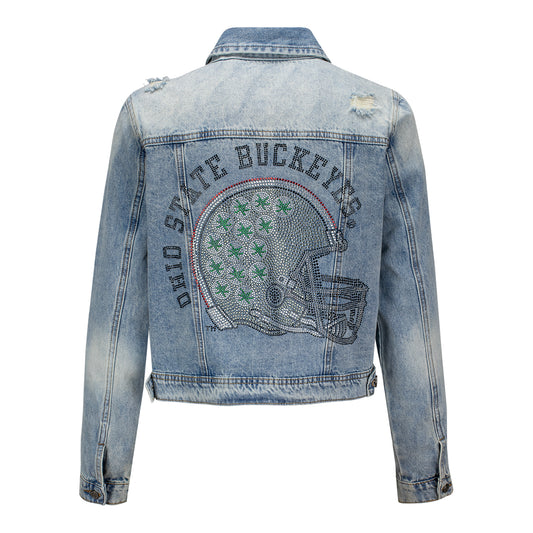 Ladies Ohio State Buckeyes Game Day Denim Jacket - Back View