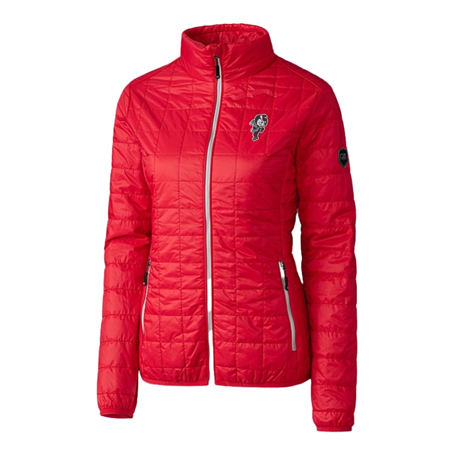 Ladies Ohio State Buckeyes Cutter & Buck Rainier PrimaLoft Eco Insulated Scarlet Full Zip Jacket - Front View