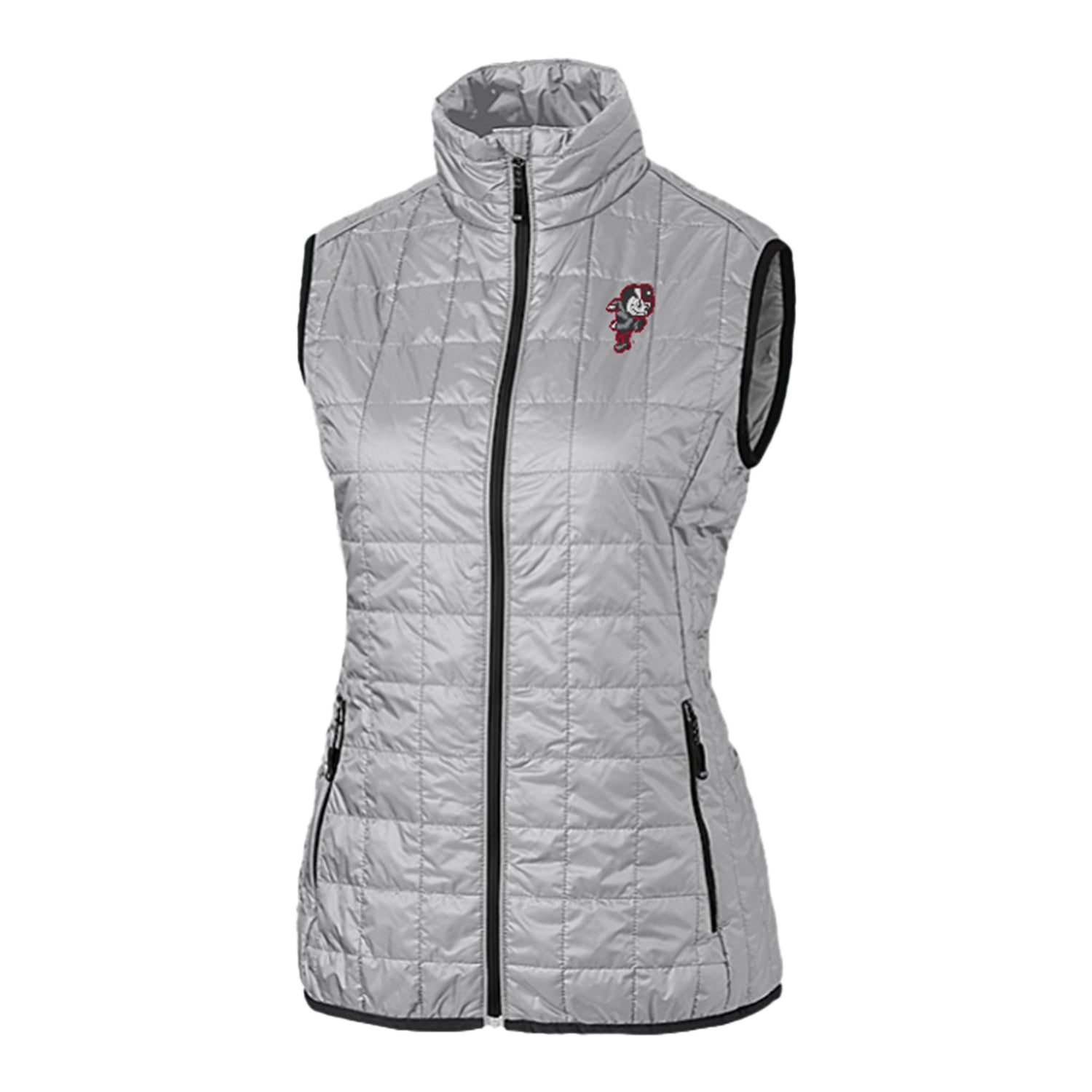 Ladies Ohio State Buckeyes Cutter & Buck Rainier PrimaLoft Eco Insulated Gray Full Zip Vest - Front View