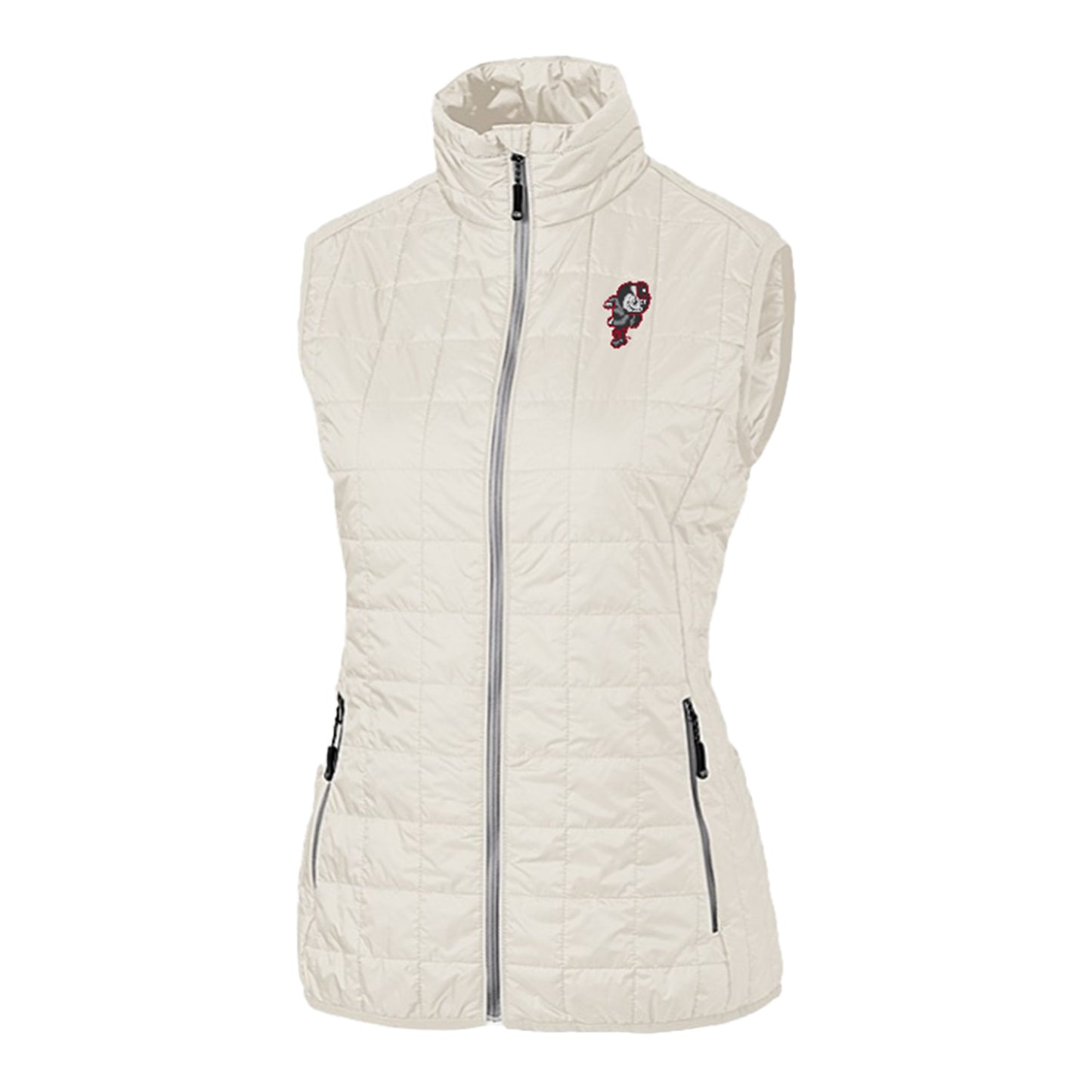 Ladies Ohio State Buckeyes Cutter & Buck Rainier PrimaLoft Eco Insulated Coconut Full Zip Vest - Front View