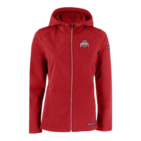 Ladies Ohio State Buckeyes Cutter & Buck Eco Softshell Scarlet Full Zip Jacket - Front View