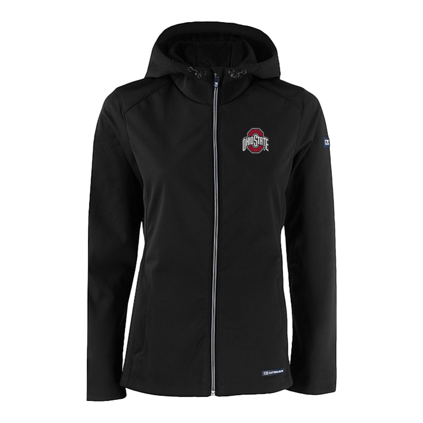 Ladies Ohio State Buckeyes Cutter & Buck Eco Softshell Full Zip Black Jacket - Front View