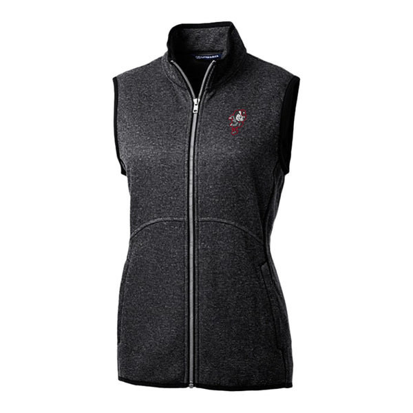 Ladies Ohio State Buckeyes Cutter & Buck Mainsail Sweater-Knit Charcoal Full Zip Vest - Front View