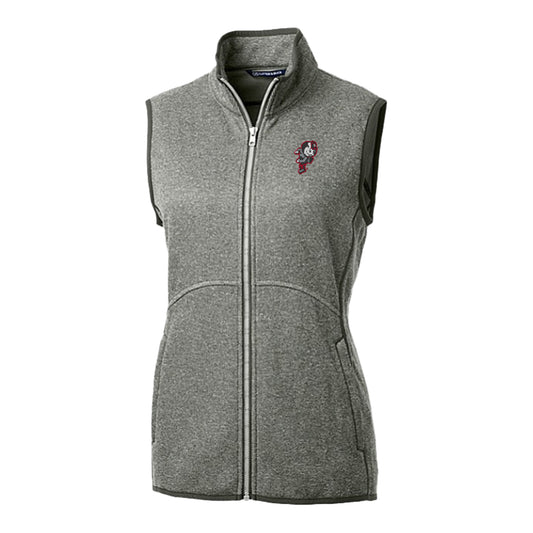 Ladies Ohio State Buckeyes Cutter & Buck Mainsail Sweater-Knit Gray Full Zip Vest - Front View