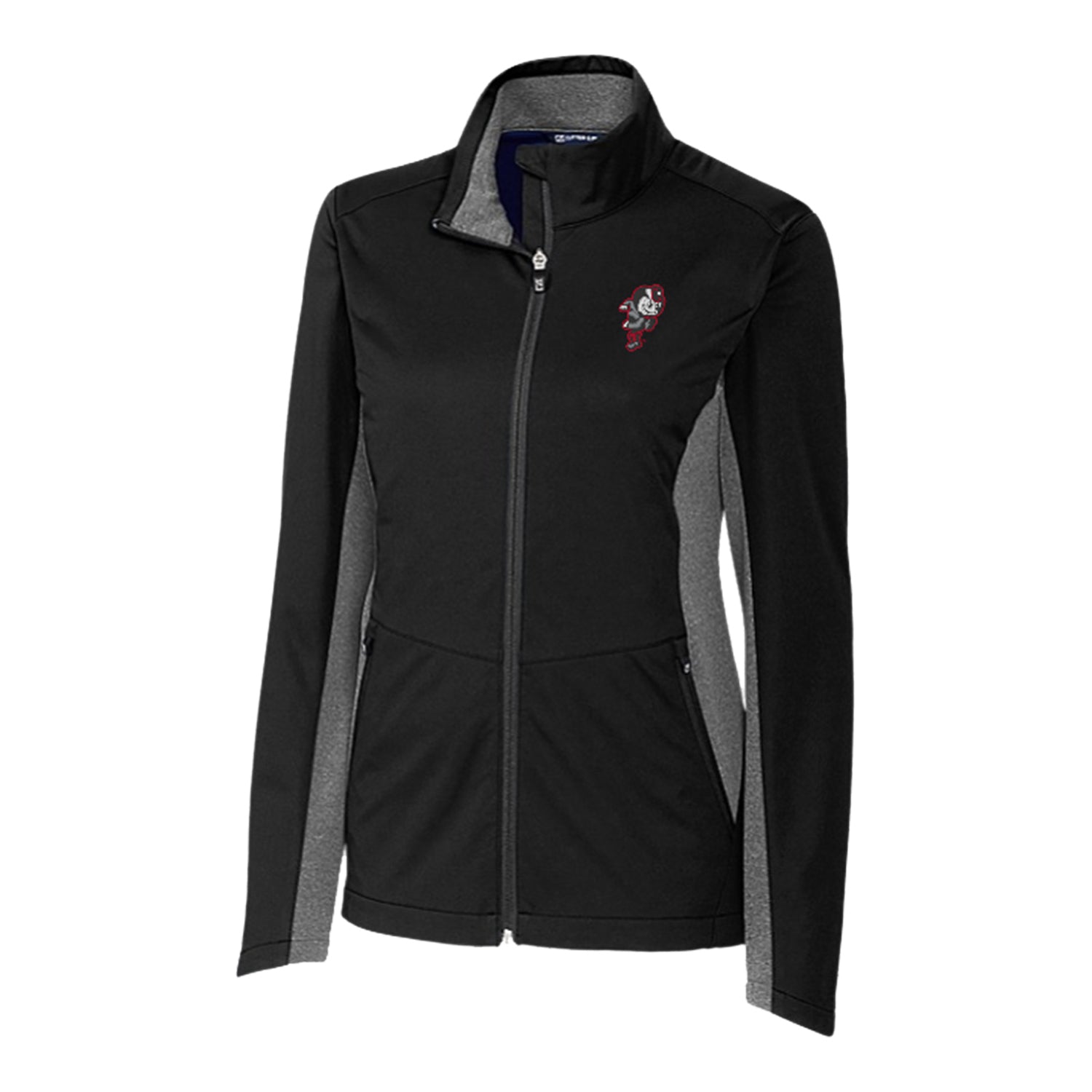 Ladies Ohio State Buckeyes Cutter & Buck Navigate Softshell Black Full Zip Jacket - Front View