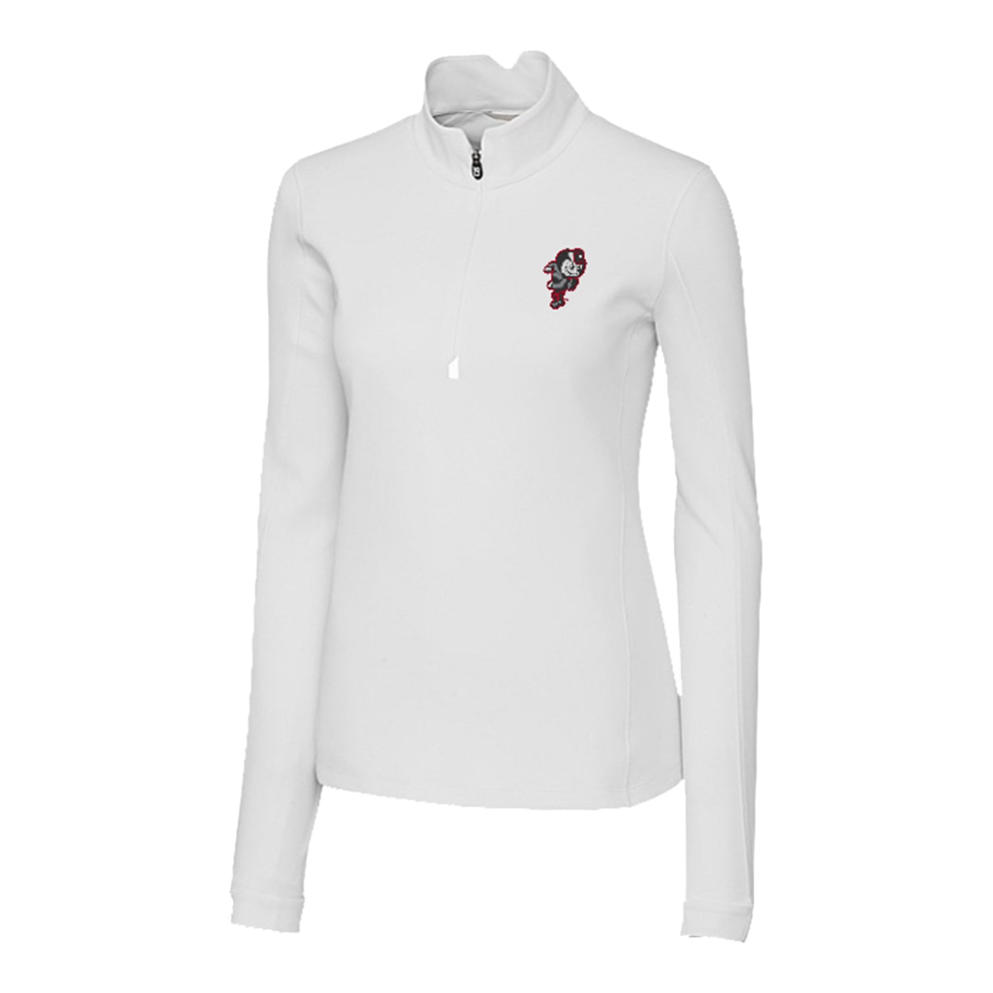 Ladies Ohio State Buckeyes Cutter & Buck Traverse Stretch White 1/4 Zip Jacket - Front View