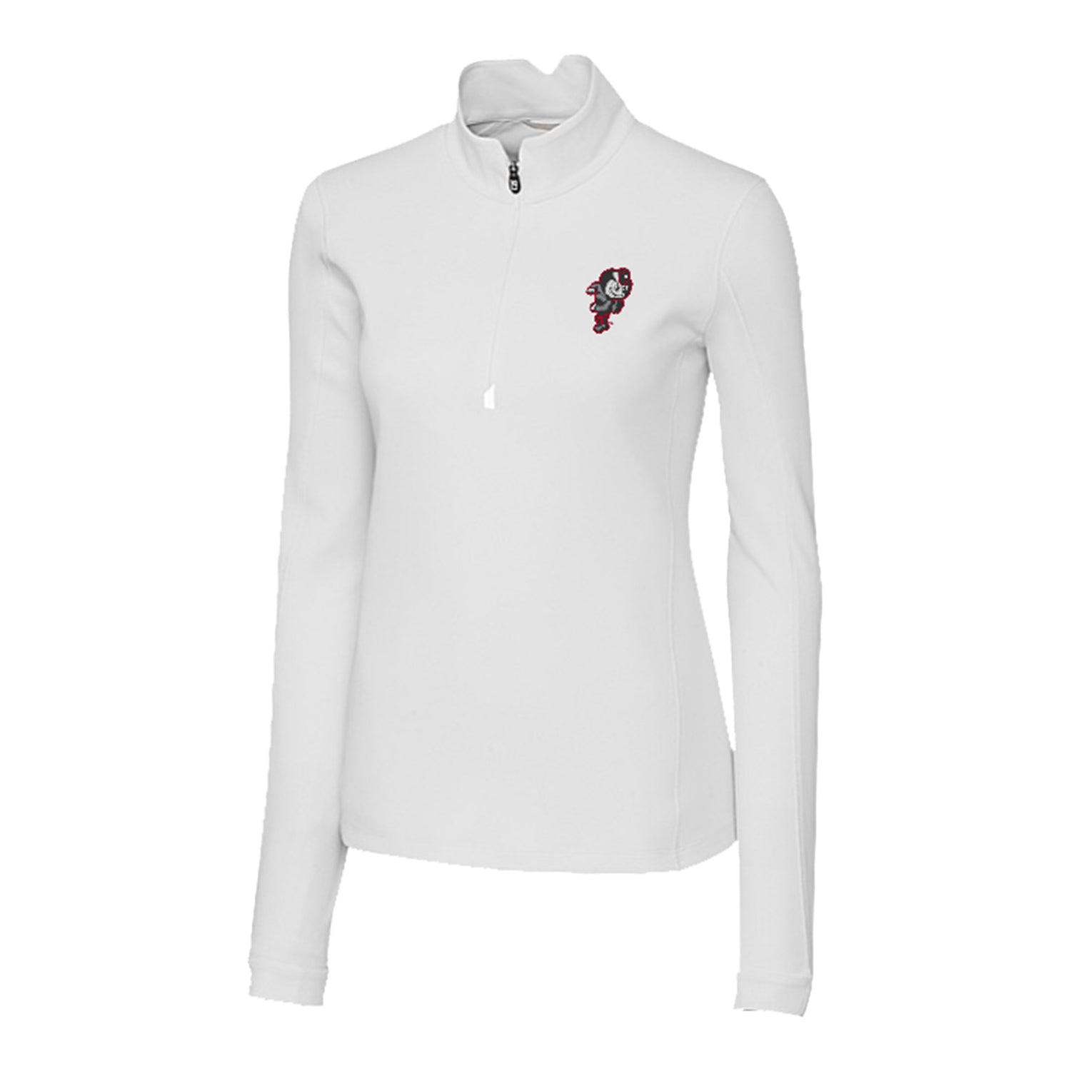 Ladies Ohio State Buckeyes Cutter & Buck Traverse Stretch White 1/4 Zip Jacket - Front View