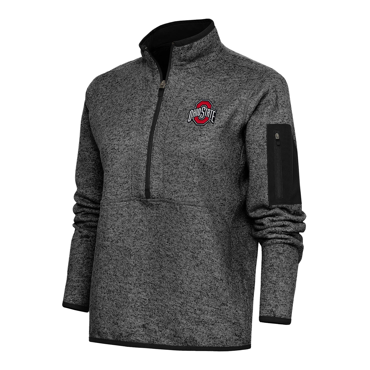 Ladies Ohio State Buckeyes 1/2 Zip Fortune Heather Black Pullover Jacket - Front View