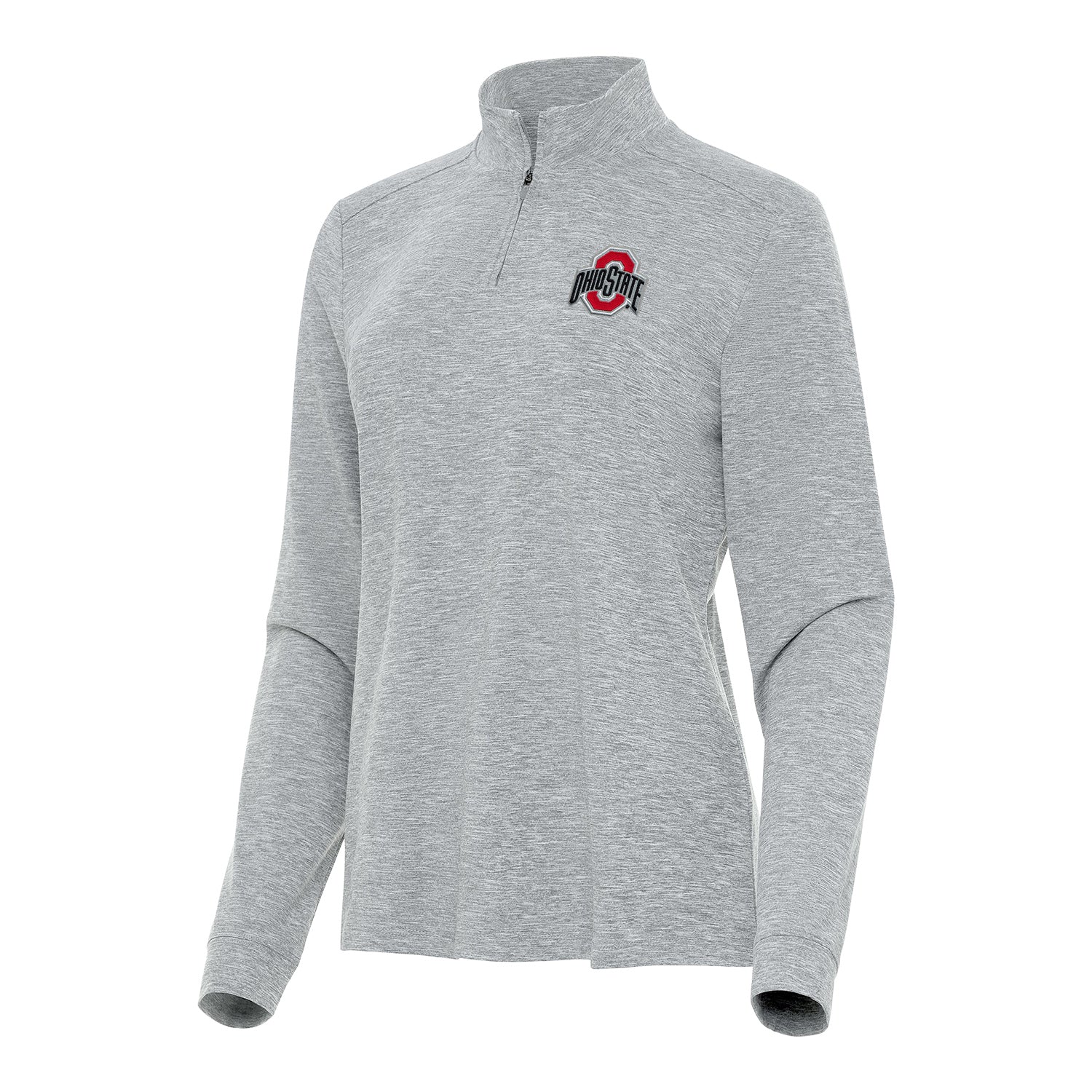 Ladies Ohio State Buckeyes 1/4 Zip Mock Heather Gray Jacket - Front View