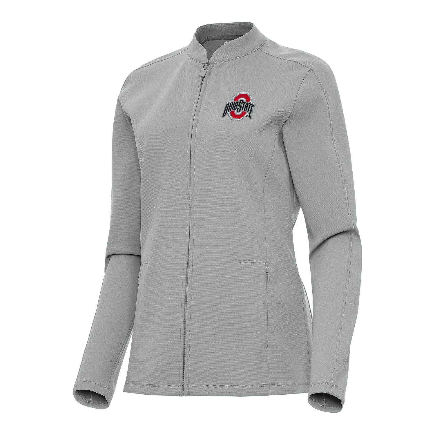 Ladies Ohio State Buckeyes Regard Full Zip Gray Jacket - Front View